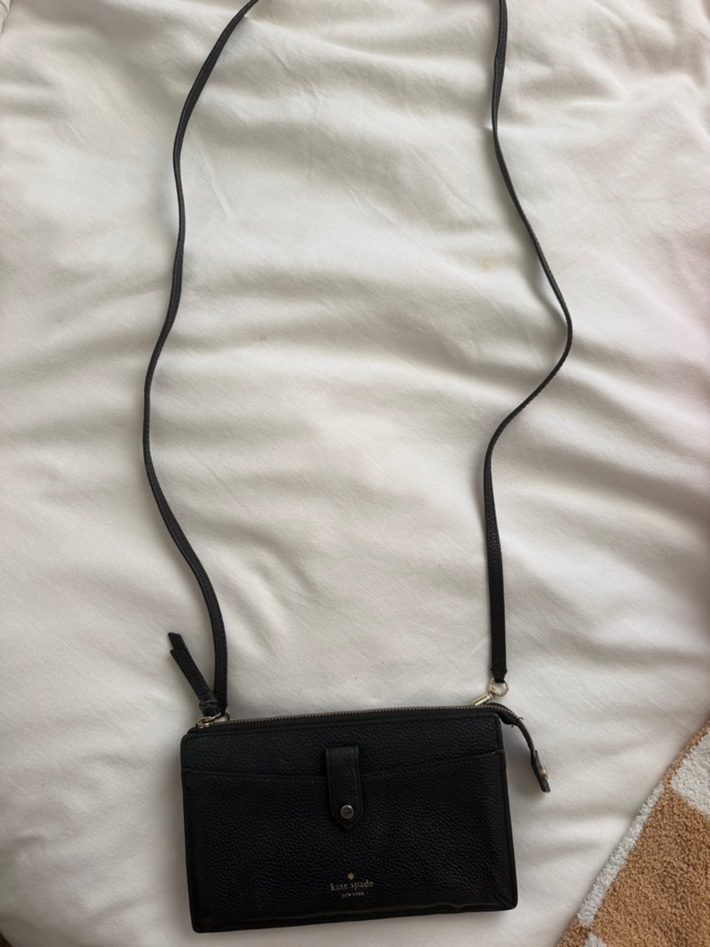 kate spade Black Pebbled Leather Crossbody Wallet